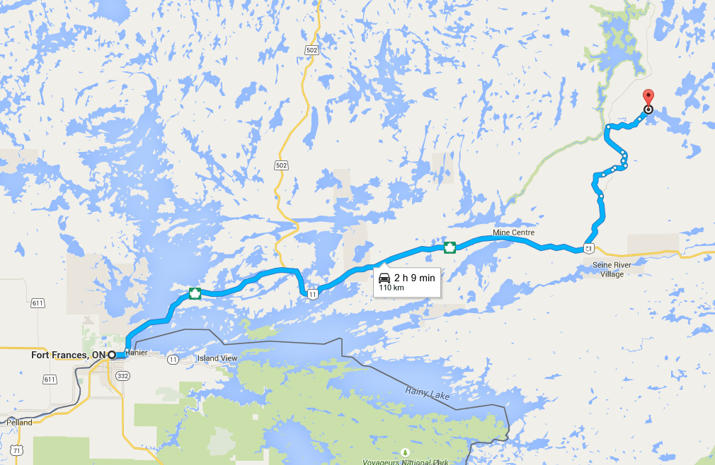 Google Map view to Hyatt's Manion Lake Camp
